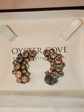 Aurora Crystal Cluster Hoop Earrings - Gold